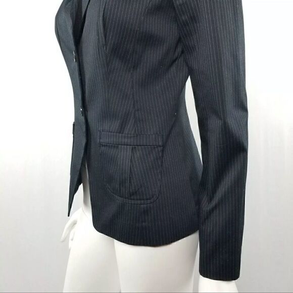 Merona Womens Size 2 Black White Pinstriped 2 Button Career Blazer Jacket - Picture 7 of 9